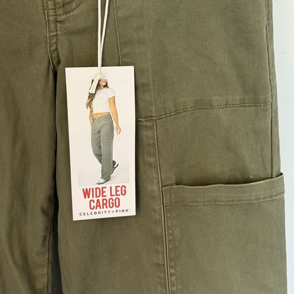 NWT Celebrity Pink  Wide Leg Cargo Pants Jrs 7 Green Casual Y2K Skater Grunge - Picture 3 of 5